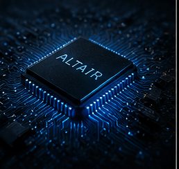 Glowing ALTAIR microchip on a circuit board