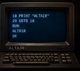 Retro computer terminal displaying an ALTAIR BASIC program